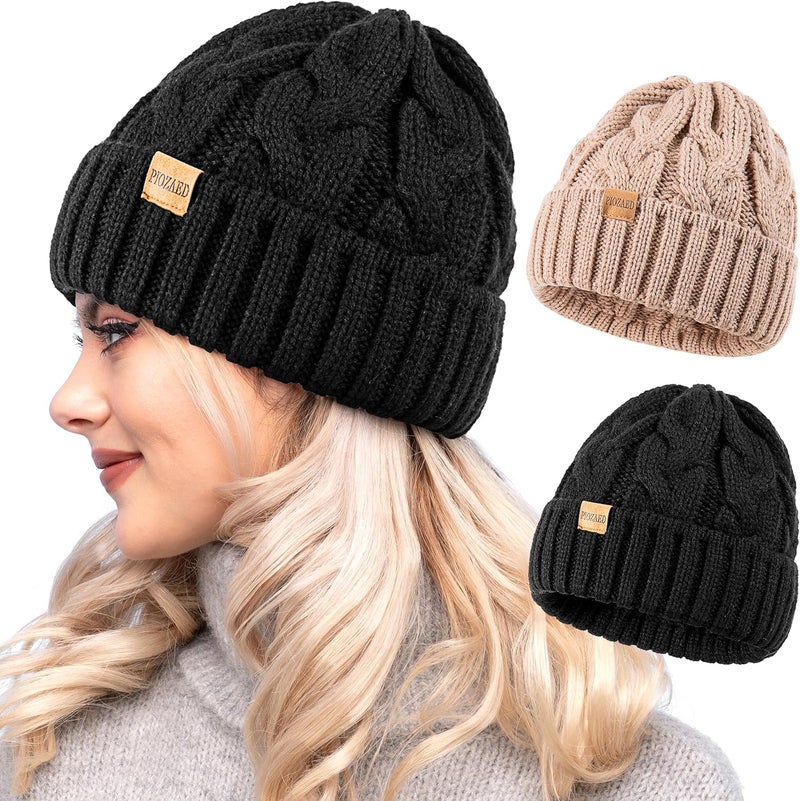 PIOZAED Womens Winter Knitted Beanie Hat Knit Warm Skull Cap Skull Cap Beanie for Women 2 Packs - Image 1